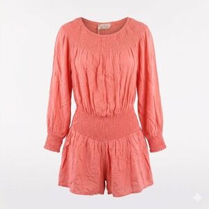Sofia Collections Francesca 1 Romper Coral Smocked Made in Italy Resortwear NEW
